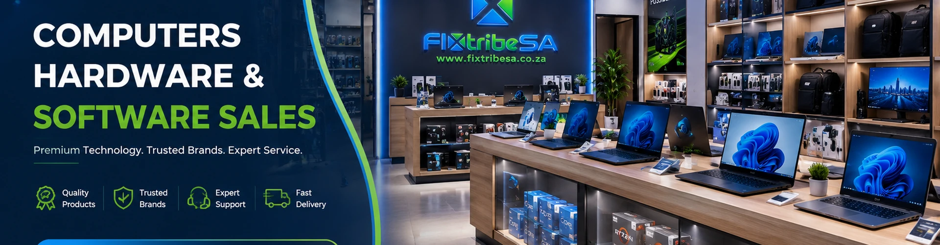 FixTribeSA computer hardware and software sales showroom banner